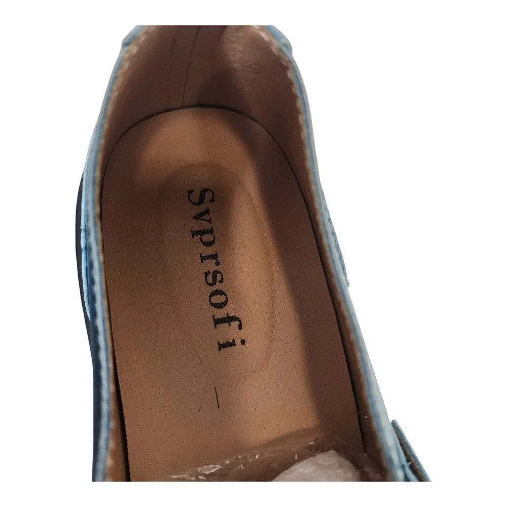 Svprsofi Blue Crackle Patent Mary Jane T-Strap Lug Sole Shoes 1105 Mens 10.5 US